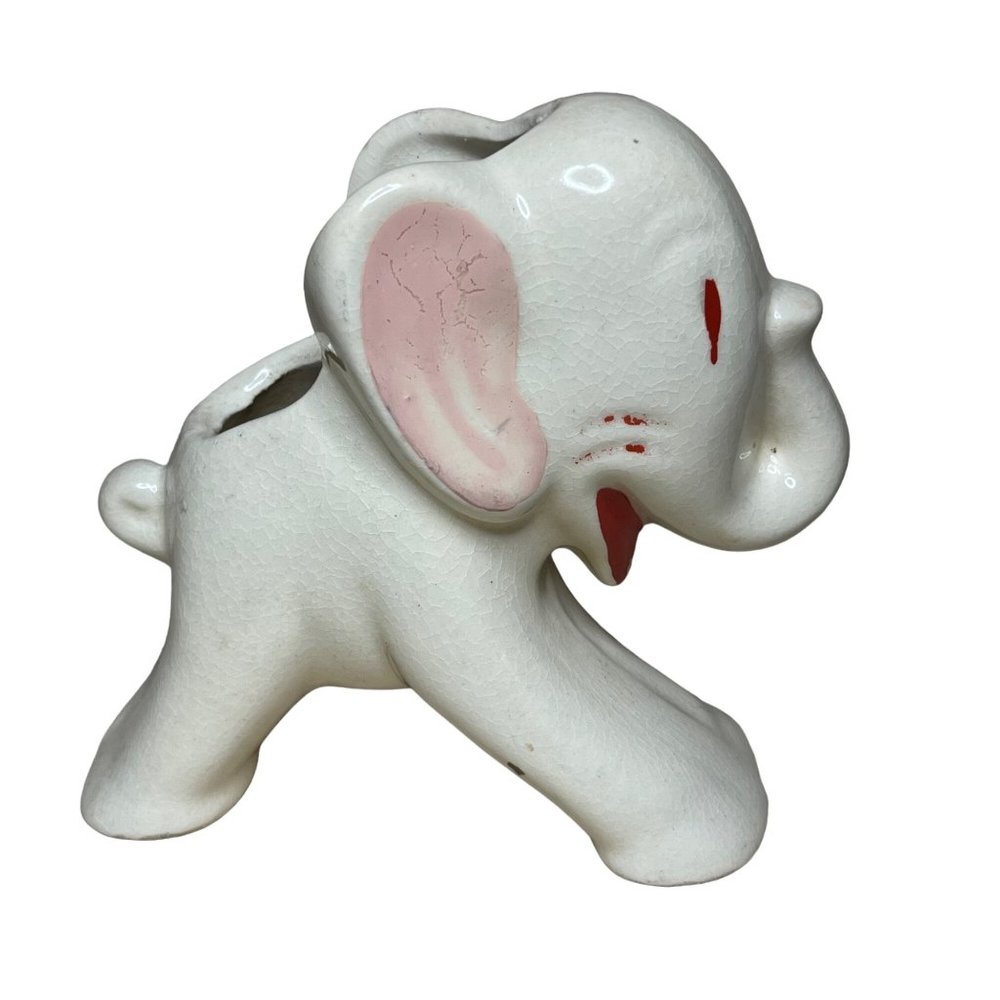 Vintage Ceramic Elephant Planter White 1940's